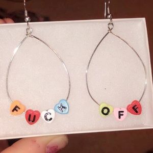Heart charm earrings with customizable sayings